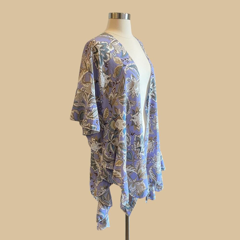 SOLD Boho Floral Kimono Ruffle Beach Coverup Cardigan - Picture 6 of 9